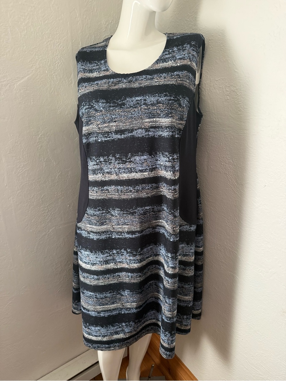 Sleeveless Blue Striped Casual Tunic Dress